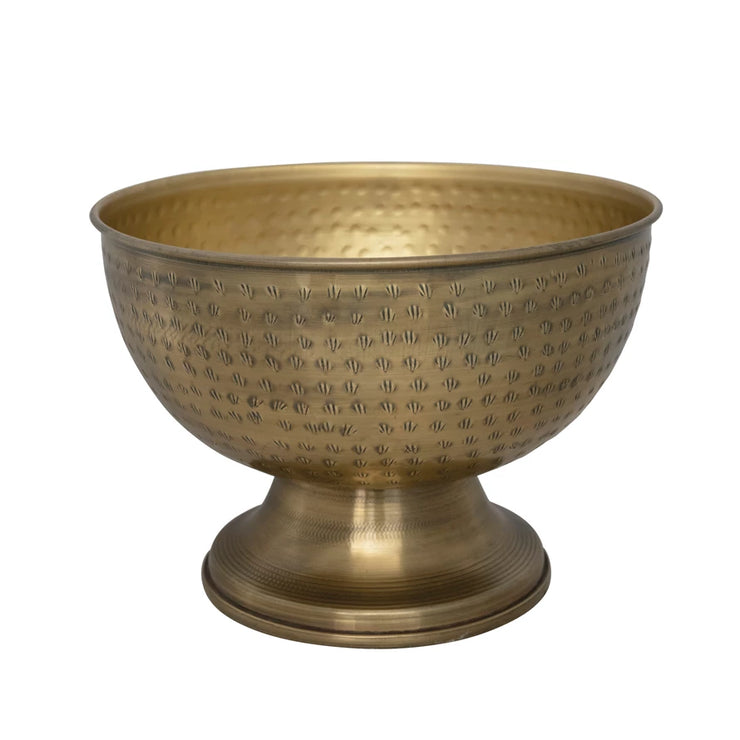 Decorative Metal Footed Bowl with Etched Pattern